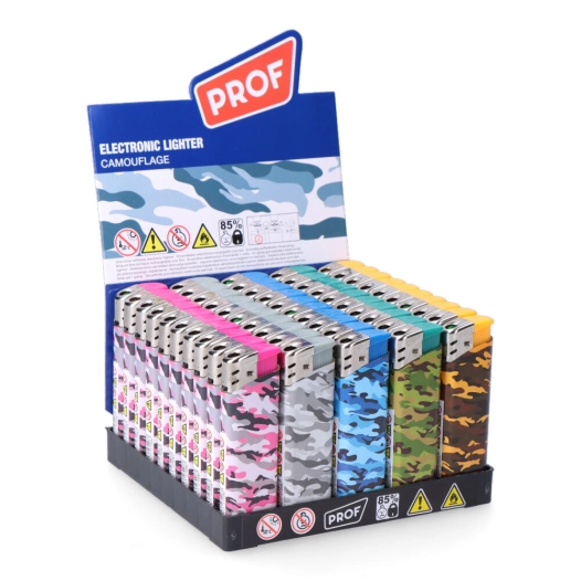 briquet electronique rechargeable modele camouflage couleurs assorties (presentation 50 unites)