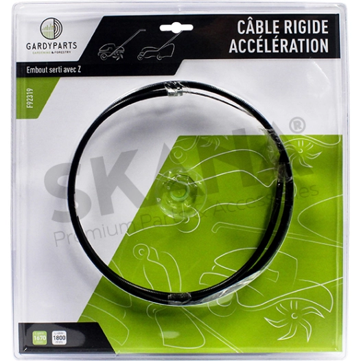 câble rigide avec z et gaine plastifiée, embout serti. l gaine: 1670mm, l câble: 1800mm. (sous coque).