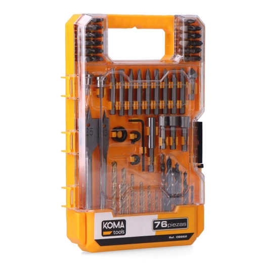 forets et embouts, coffret 76 pièces, 25,5 x 3,6 x 17 cm