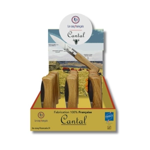 présentoir + 12 couteaux le coq virole cantal - manche chêne - le coq français