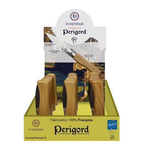 présentoir + 12 couteaux le coq virole perigord - manche chêne - le coq français