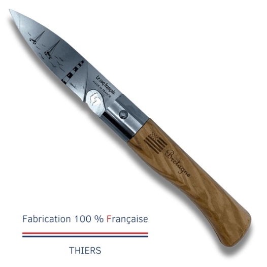 réassort de 12 couteaux de poche le coq virole breton - manche chêne s - le coq français