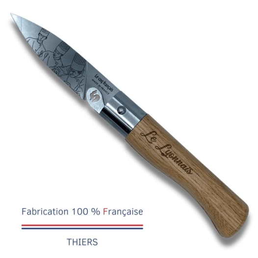 réassort de 12 couteaux de poche le coq virole lyonnais - manche chêne - le coq français