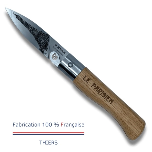 réassort de 12 couteaux de poche le coq virole parisien - manche chêne - le coq français