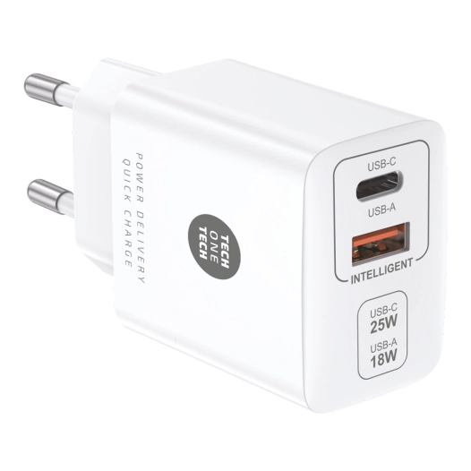chargeur ultra-rapide usb-c + usb-a pd 25 w, blanc