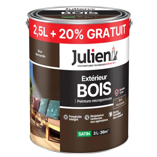 peinture extérieure bois microporeuse 2.5l +20% gratuit - julien