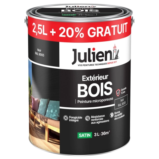 peinture extérieure bois microporeuse 2.5l +20% gratuit - julien