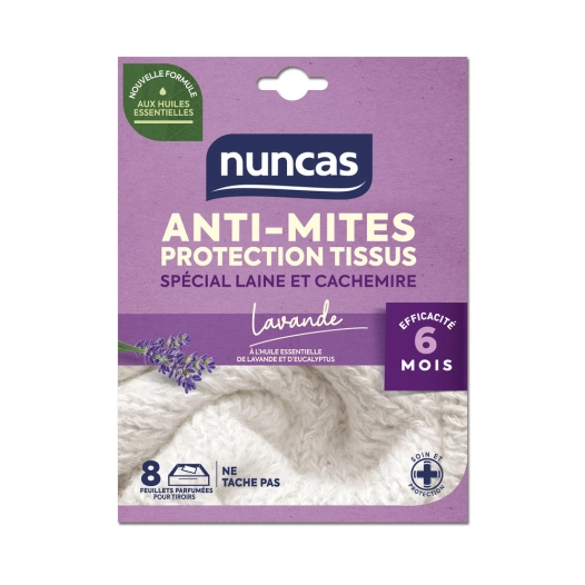 anti-mites tiroirs protection tissus 8 feuillets - nuncas