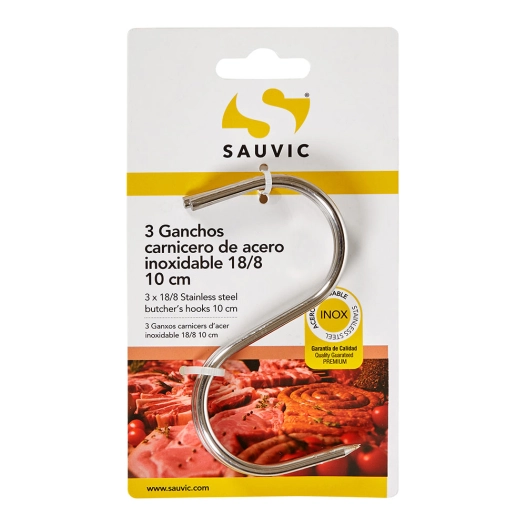 crochets de boucher en acier inoxydable 18/8, longueur 10 cm, blister de 3 unités