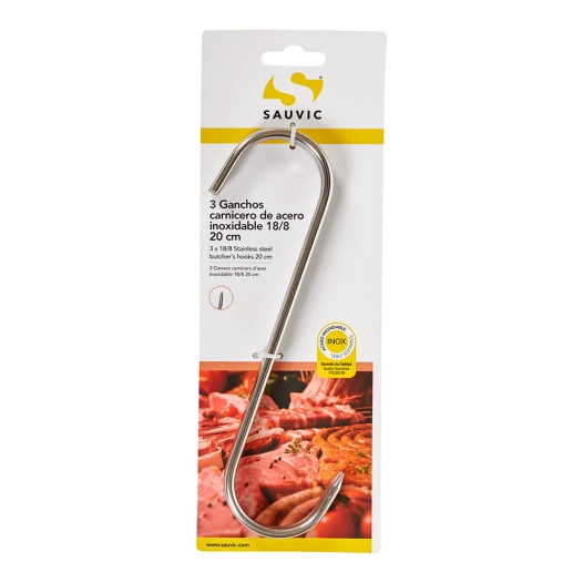 crochets de boucher en acier inoxydable 18/8, longueur 20 cm, blister 3 unités