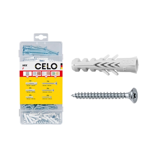 chevilles nylon f 5, 6, 8 avec vis, boîte de 210 unités