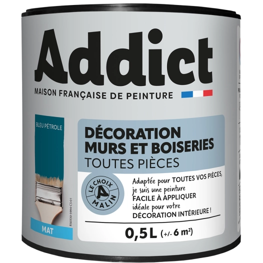 Peinture ADDICT Déco.M&Bois mat bleu pétrole 0,5L - ADDICT