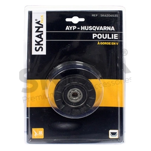 poulie à gorge en v sur roulement adaptable. ø extérieur : 63,6 mm ø intérieur : 9,5 mm hauteur : 18,9 mm remplace origine 16