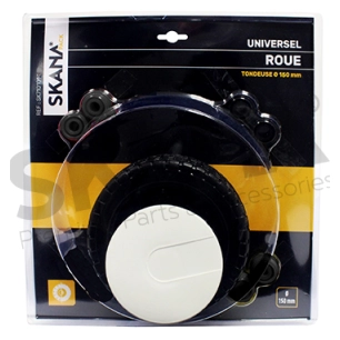 roue universelle ø 150 mm. avec enjoliveur et jeux de bagues. pour ø d'axe : 8, 10 ou 12 mm.
