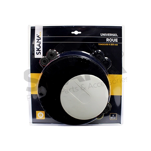 roue universelle ø 200 mm. avec enjoliveur et jeux de bagues. pour ø d'axe : 8, 10 ou 12 mm.