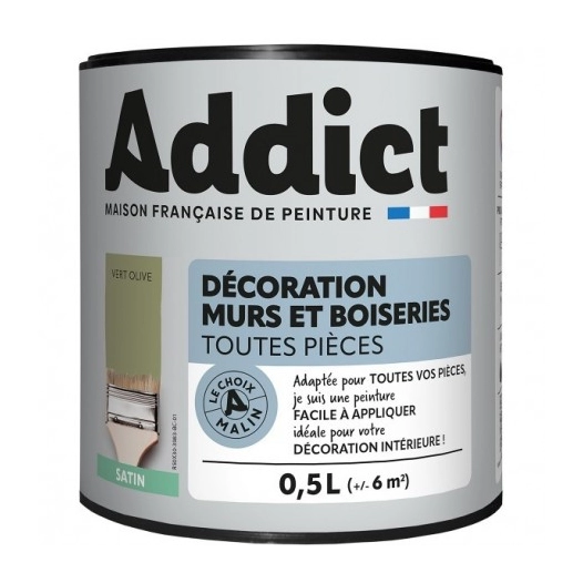 Peinture Acrylique satin 0.5 litre vert olive - ADDICT