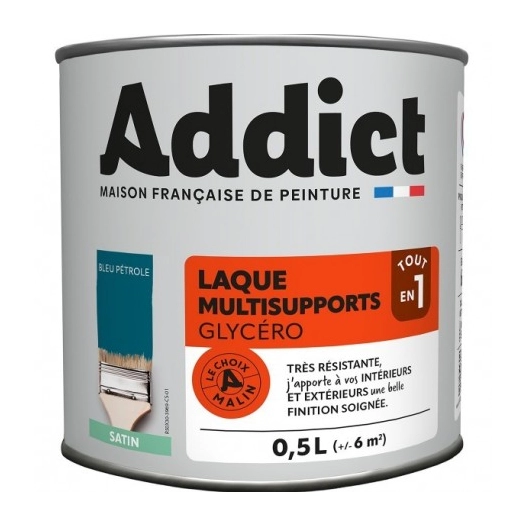 Peinture Laque glycéro satin 0.5 litre bleu - ADDICT