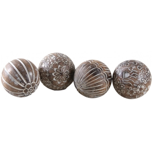 boule bois blanchi ø 8 cm motifs assortis - aubry gaspard