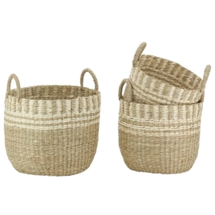 série de trois cache-pots ronds en jonc naturel - aubry gaspard