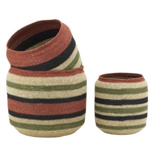 série de trois cache-pots boule en jonc teinté - aubry gaspard