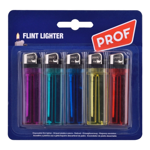 briquet à pierre jetable, couleurs assorties, blister 5 unités
