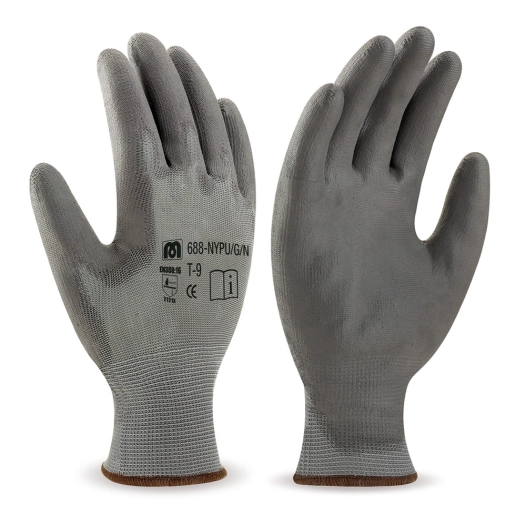 gants en polyester gris avec revêtement en polyuréthane gris en388, taille 10