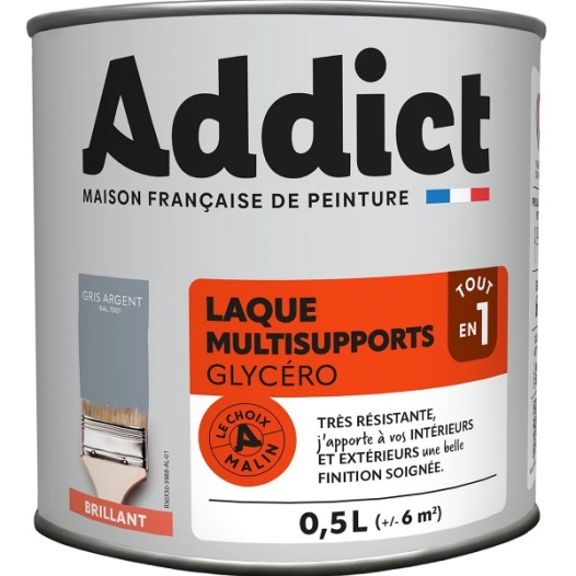 Peinture Laque glycéro brillant 0.5 litre gris mineral - ADDICT