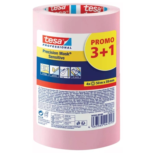 lot 3+1 gratuit adhésif de masquage précision délicat rose tesa 50mx38mm - tesa batiment