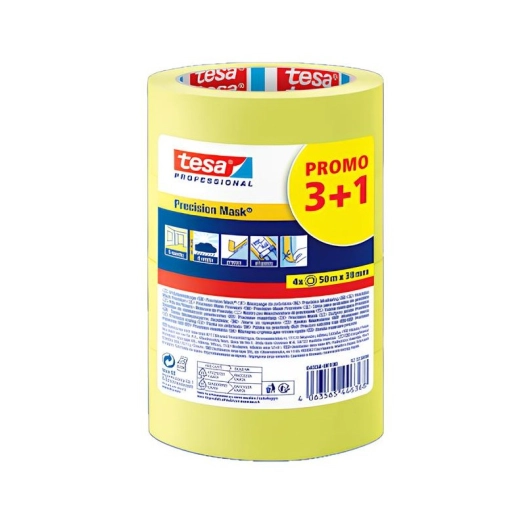 lot de 3+1 adhésif de masquage de précision jaune tesa 50mx38mm - tesa batiment