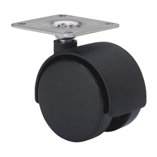 roue pivotante avec plaque et axe lisse, couleur noire, charge maximale de 50 kg, ø 5 cm