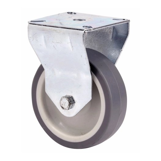 roue fixe en caoutchouc avec plaque et axe lisse, couleur grise, max. charge 50 kg, ø 6 cm