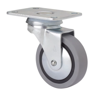roue pivotante en caoutchouc avec plaque et axe lisse, couleur grise, max. charge 17 kg, ø 4 cm