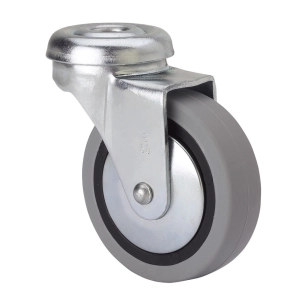 roue pivotante en caoutchouc avec trou et axe lisse, couleur grise, max. charge 17 kg, ø 4 cm