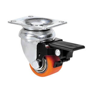 roue pivotante avec plaque et frein, roulement à billes, couleur orange, charge max. 100 kg, ø 3,5 cm