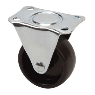 roue fixe avec plaque et axe lisse, couleur noire, max. charge 20 kg, ø 4 cm