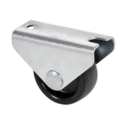 roue fixe avec plaque et axe lisse avec deux fixations, couleur noire, max. charge 20 kg, ø 1,5 cm