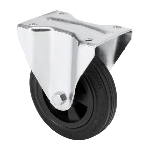 roue fixe en caoutchouc naturel avec plaque et axe lisse, couleur noire, charge maximale 60 kg, ø 8 cm