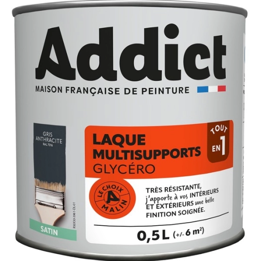 Peinture Laque glycéro satin 0.5 litre Gris anthracite - ADDICT