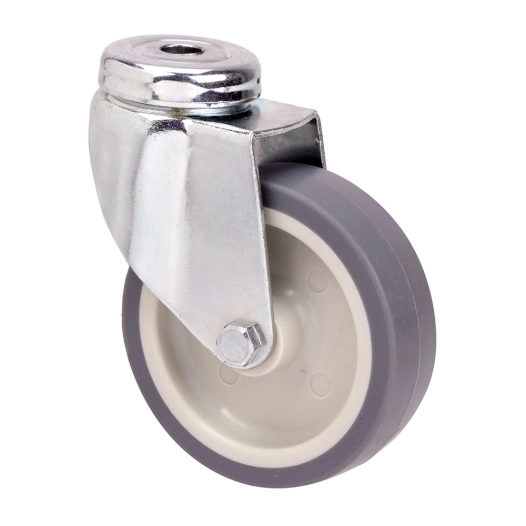 roue pivotante en caoutchouc avec axe lisse et trou, grise, charge max. 50 kg, ø 6 cm