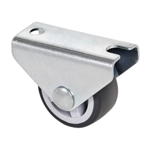 roue fixe en caoutchouc avec plaque et axe lisse avec deux fixations, couleur grise, max. charge 40 kg, ø 2,5 cm