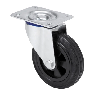 roue pivotante en caoutchouc naturel avec plaque et axe lisse, couleur noire, charge max. 110 kg, ø 12,5 cm