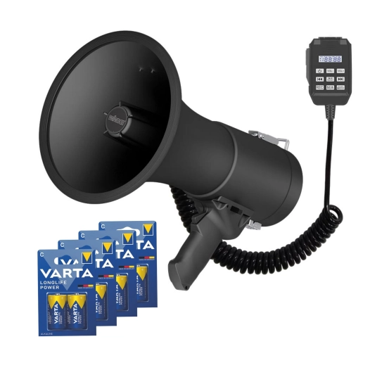 ensemble (mp66s+ lr14*4) avec mégaphone puissant de 50 w avec sirène et 8 piles alcalines c de 1,5 v