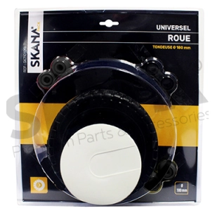 roue universelle ø 180 mm. avec enjoliveur et jeux de bagues. pour ø d'axe : 8, 10 ou 12 mm.