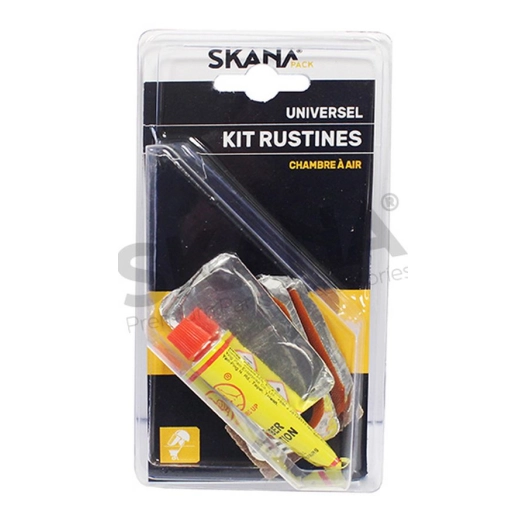kit réparation pour chambre à air. comprenant 4 rustines de ø 20 mm et 1 rustine de 45 x 25 mm. fourni avec colle et papier abra