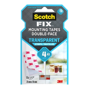 bande adhésive double face, transparente, 25 mm x 76 mm, 8 pièces, max 4 kg