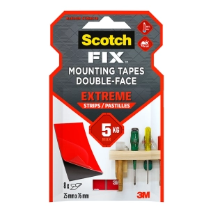 bande adhésive double face, extreme, noire, 25 mm x 76 mm, 8 pièces, max 5 kg