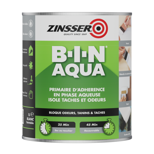 primaire d'accrochage isolant en phase aqueuse zinsser bin aqua blanc 1l - rust-oleum