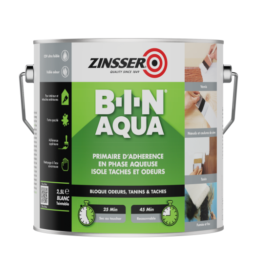 primaire d'accrochage isolant en phase aqueuse zinsser bin aqua blanc 2,5l - rust-oleum