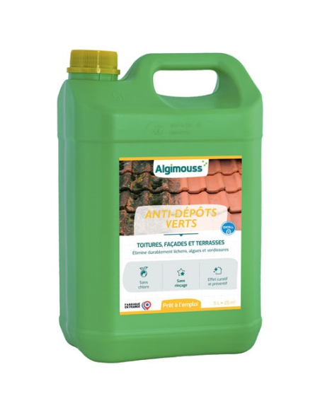 Algimouss Anti-Dépôts Verts 5L Traitement puissant anti-algues, mousses et lichens - ALGIMOUSS