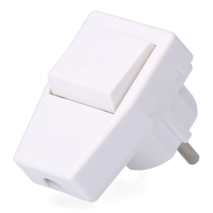 fiche avec t/t (schuko) + interrupteur 10 a 250 v, blanc, 40 x 65 x 62 mm (sous film rétractable)